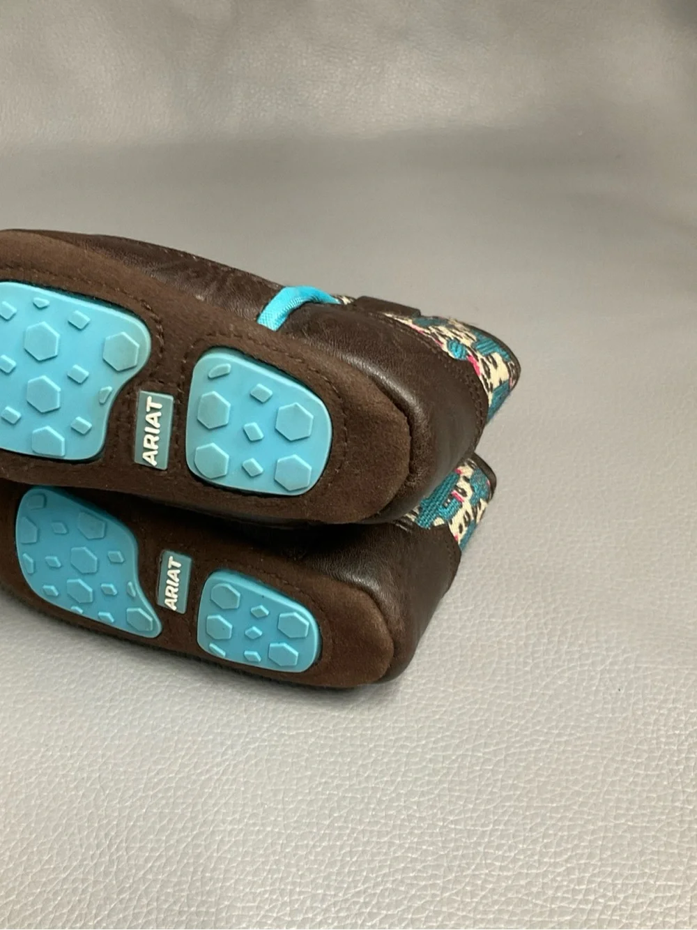 Ariat Brown Kids Boot with Turquoise and Pink Pattern